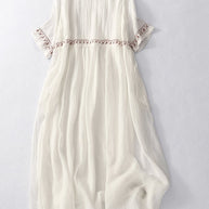 WW | Damen Besticktes Baumwoll Leinen Kleid