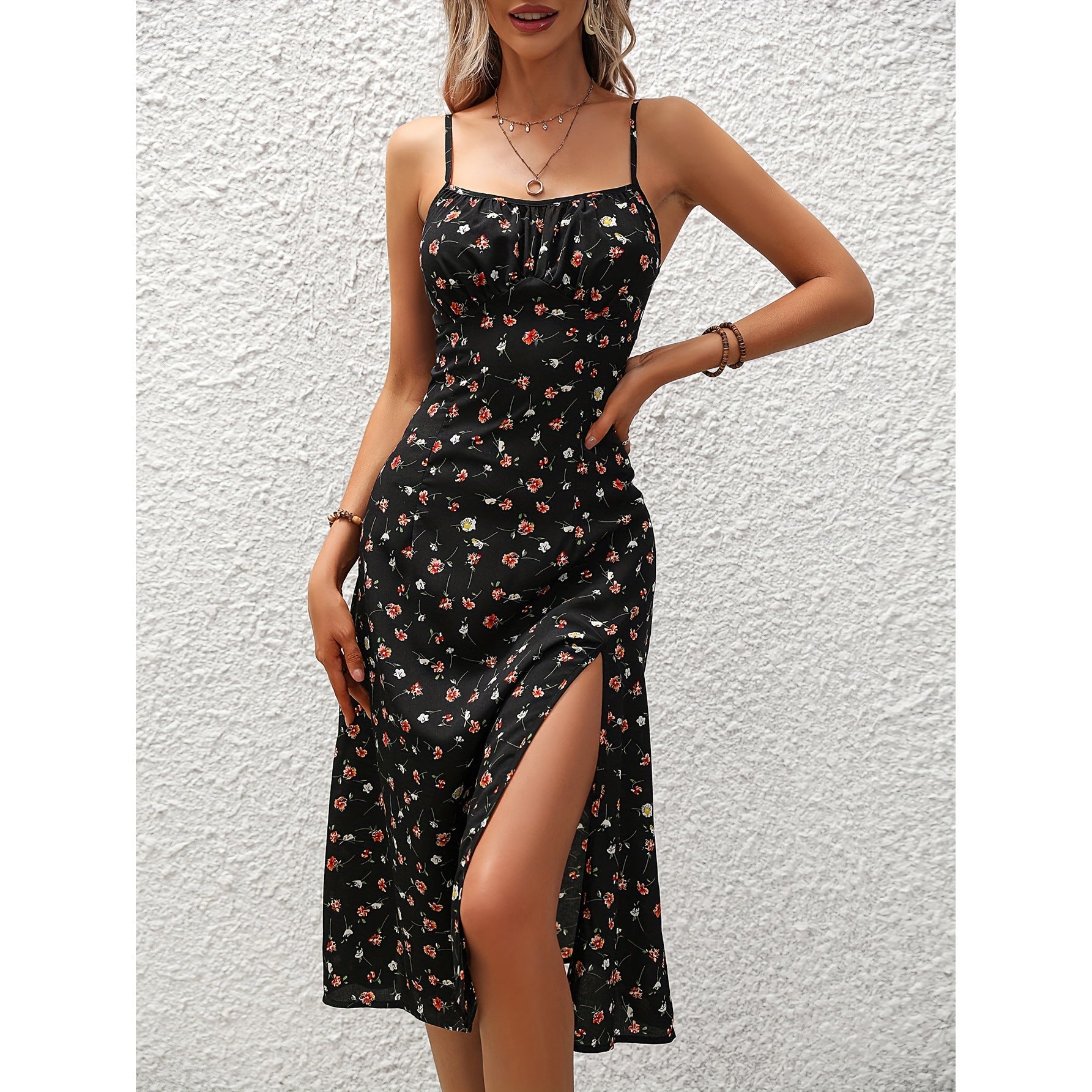 WW Polka-Dot-Hosenträgerkleid - Damenlangkleid