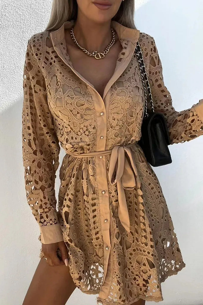 WW | Abendkleid für Damen, V-Ausschnitt, Lange Ärmel, Spitz, Festival Outfit