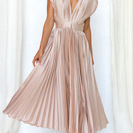 WW | Hallo Schöne Satin Plissee Midi Kleid