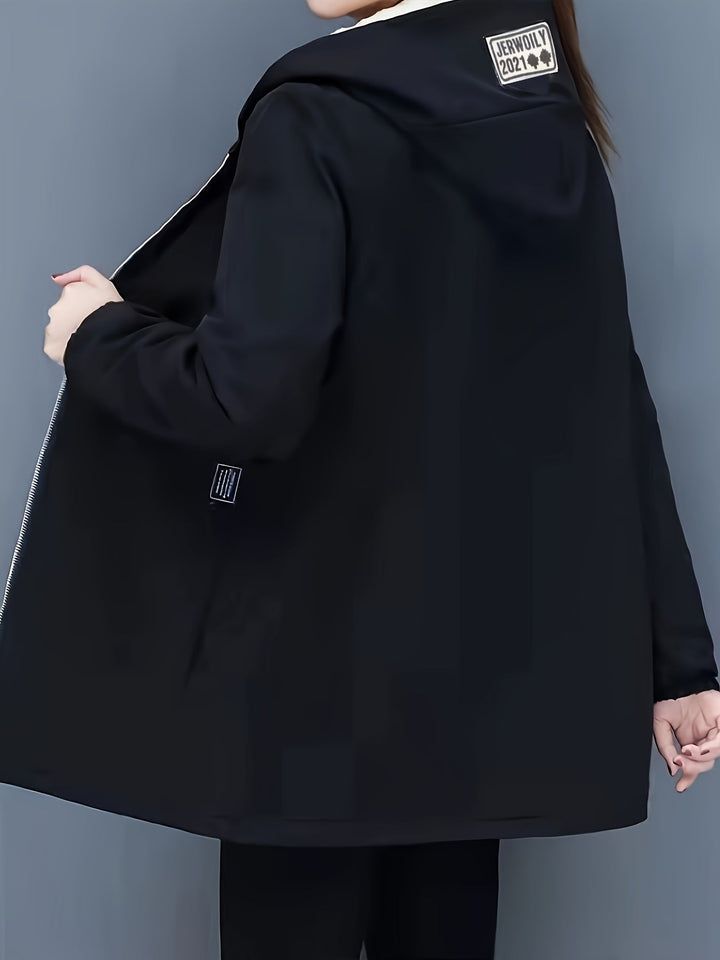 W&W Mode | Kapuzenmantel für Damen - schwarze Freizeitjacke