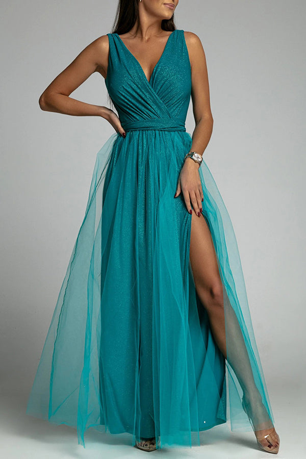 WW | It'S My Day Light Tulle Schlitz Maxi Kleid