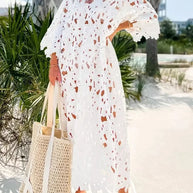WW | Ich Gehören Hier Floral Øsen Spitze Cover Up Strand Midi Kleid