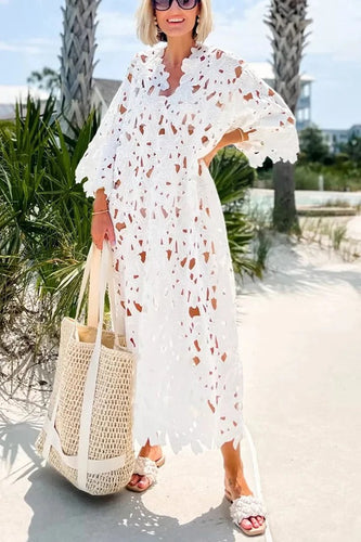 WW | Ich Gehören Hier Floral Øsen Spitze Cover Up Strand Midi Kleid