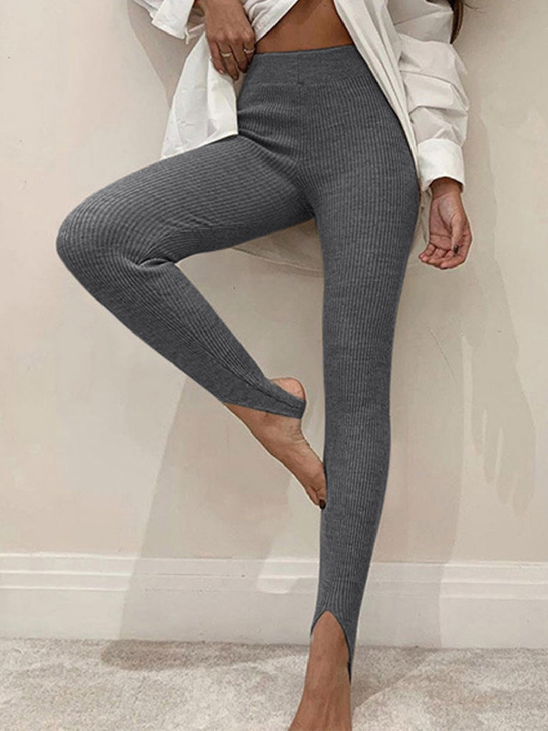 W&W Mode | Freizeit Herbst Gerippte Mittel-hohe Leggings für Frauen