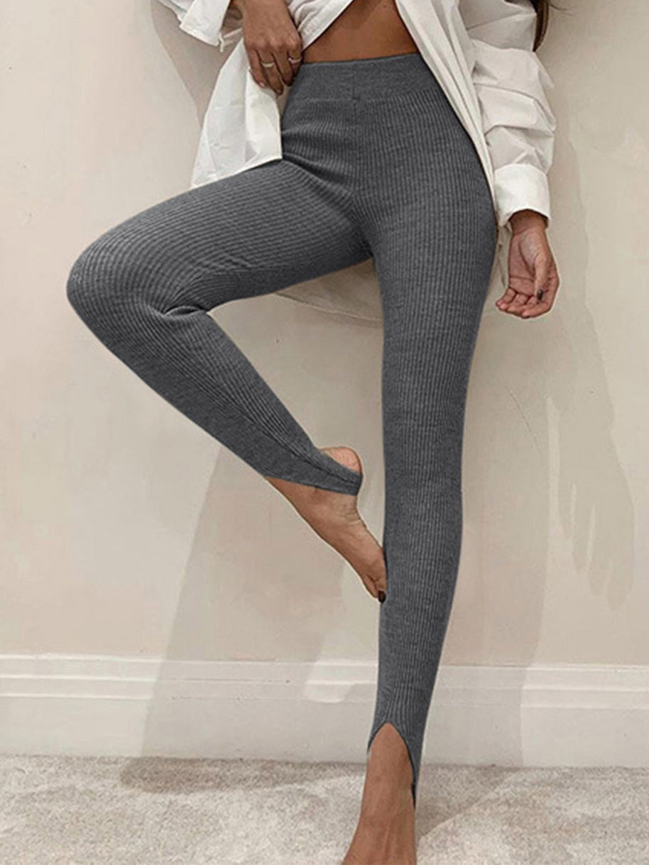 WW | Freizeit Herbst Gerippte Mittel-hohe Leggings für Frauen