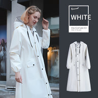 WW | Wasserdichte Damen Lange Regenjacke Mit Kapuze in Weiß