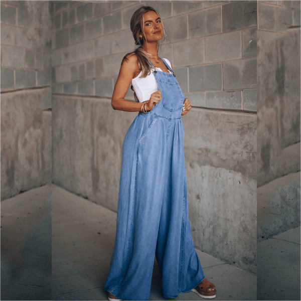WW | Damen Denim-Overalls mit weitem Bein Design
