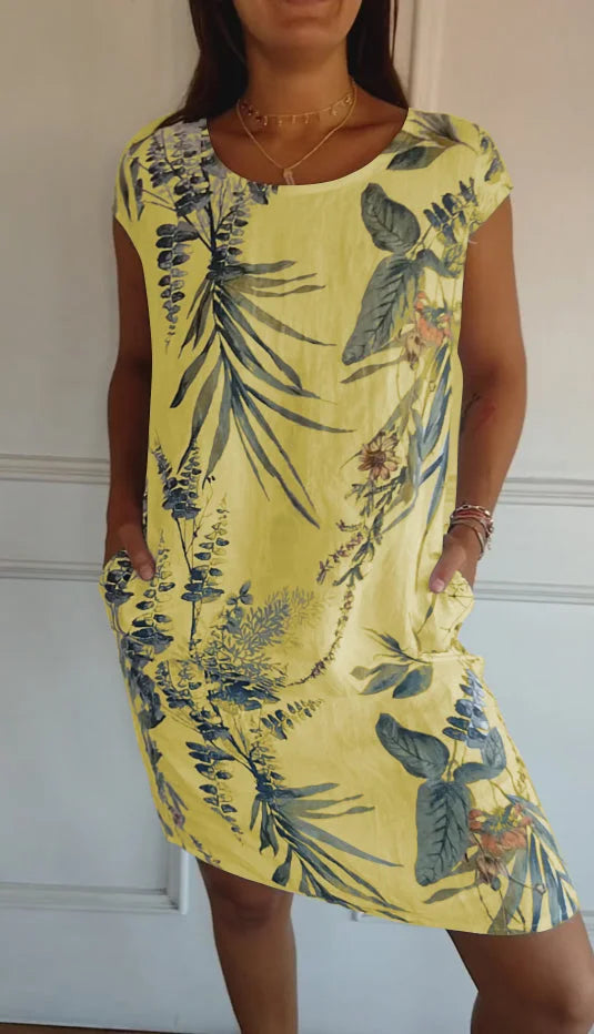 W&W Mode | Damen Bedrucktes Baumwoll- und Leinenkleid