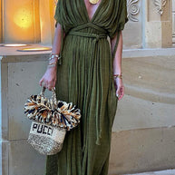 WW Kimono-Maxikleid aus Leinenmischung im griechischen Stil mit Zöpfen und Schlitz