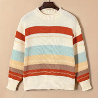 Gestreifte gestrickte Pullover mit Rundhalsausschnitt