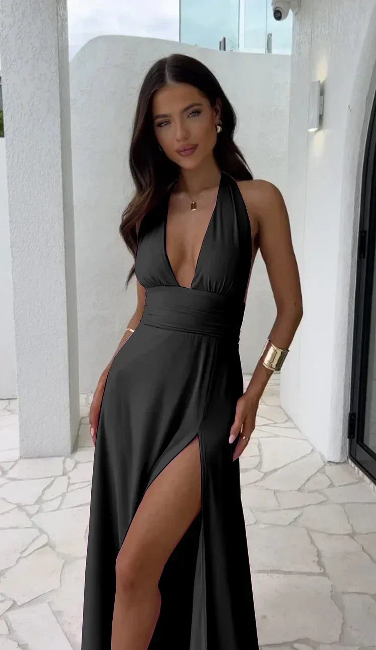 Bernadette | Sexy Tiefes V-Ausschnit-Split-Solid-Farben-Kleid