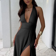 Bernadette | Sexy Tiefes V-Ausschnit-Split-Solid-Farben-Kleid
