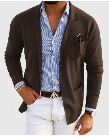 WW | Herren Strickjacke Mit Lässigen Knöpfen, Taschen Und Reverskragen, Einfarbig, Langärmelig