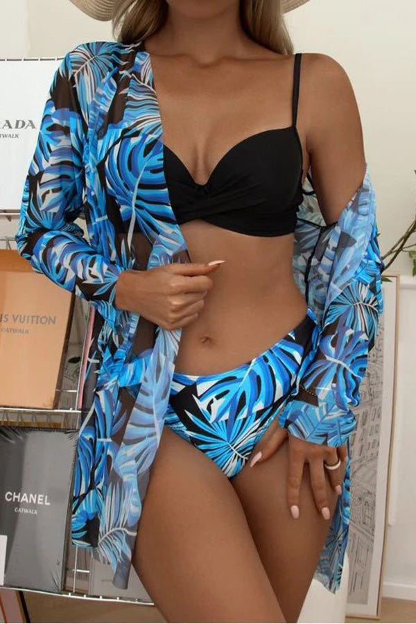 W&W Mode – Wickel-Bügel-Bikini mit tropischem Print und Überzug