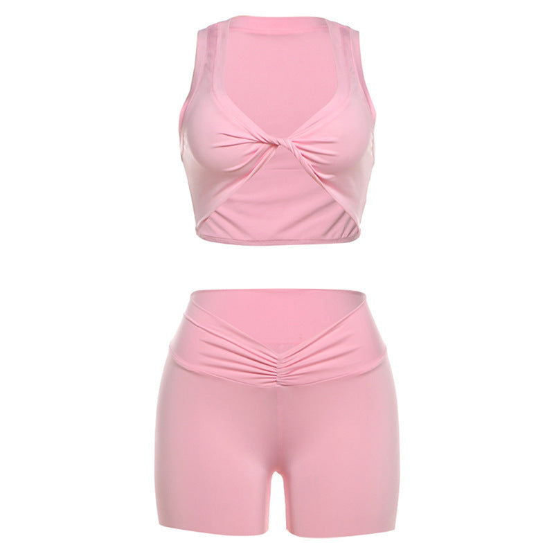 WW | V Bauchnabel plissierte Shorts Anzug Frauen