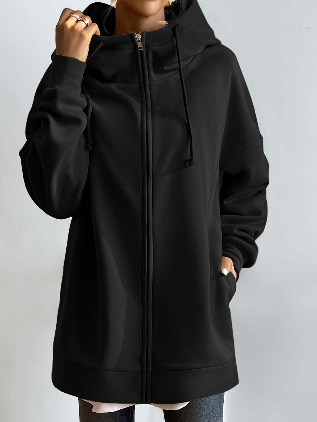 W&W Mode | Comfort - Extrem bequemer langer Zip-Up-Plüsch-Hoodie mit Kapuze für Damen