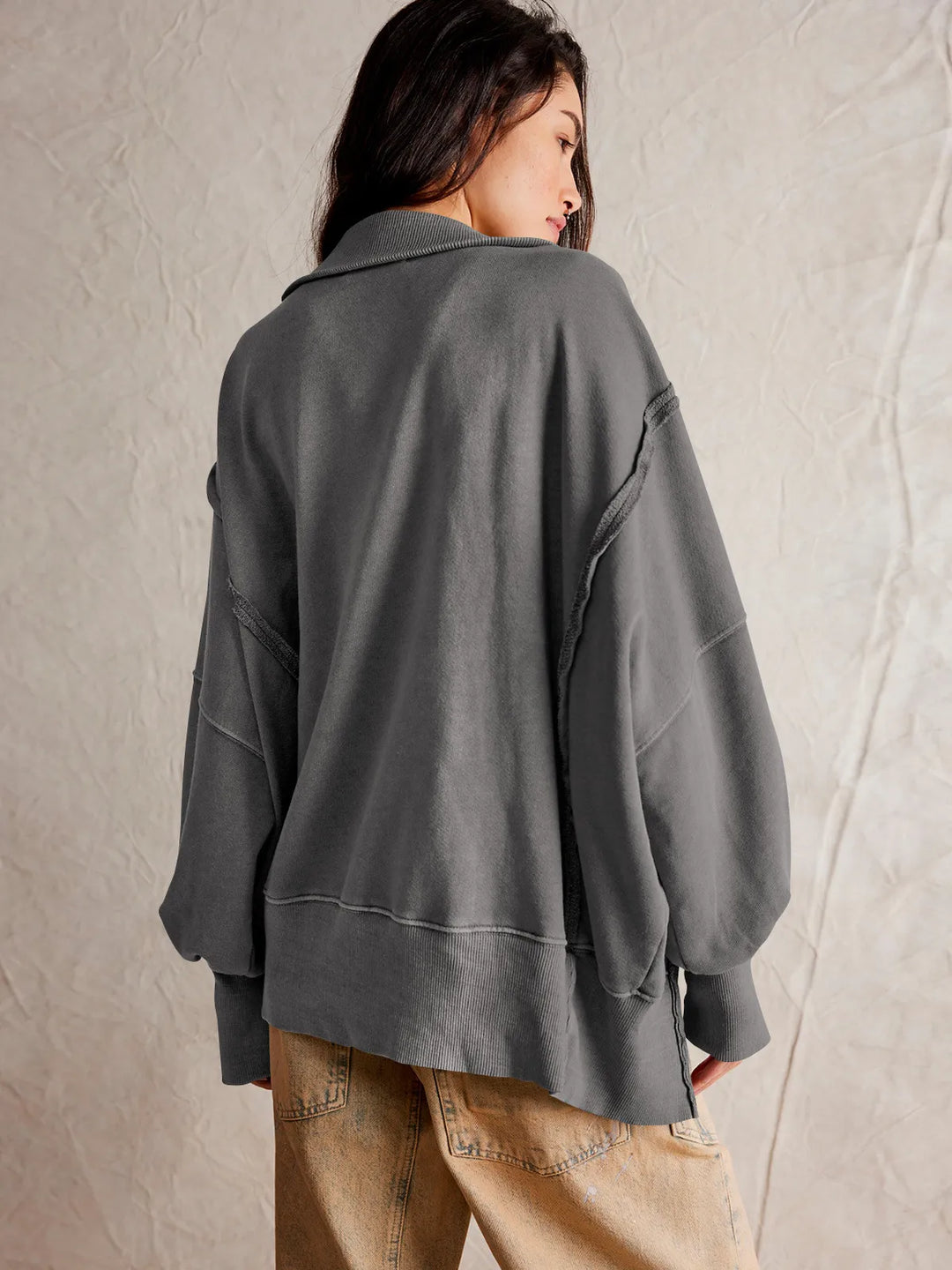W&W Mode - Lässiges Sweatshirt Mit Knöpfen Und Lampenärmeln