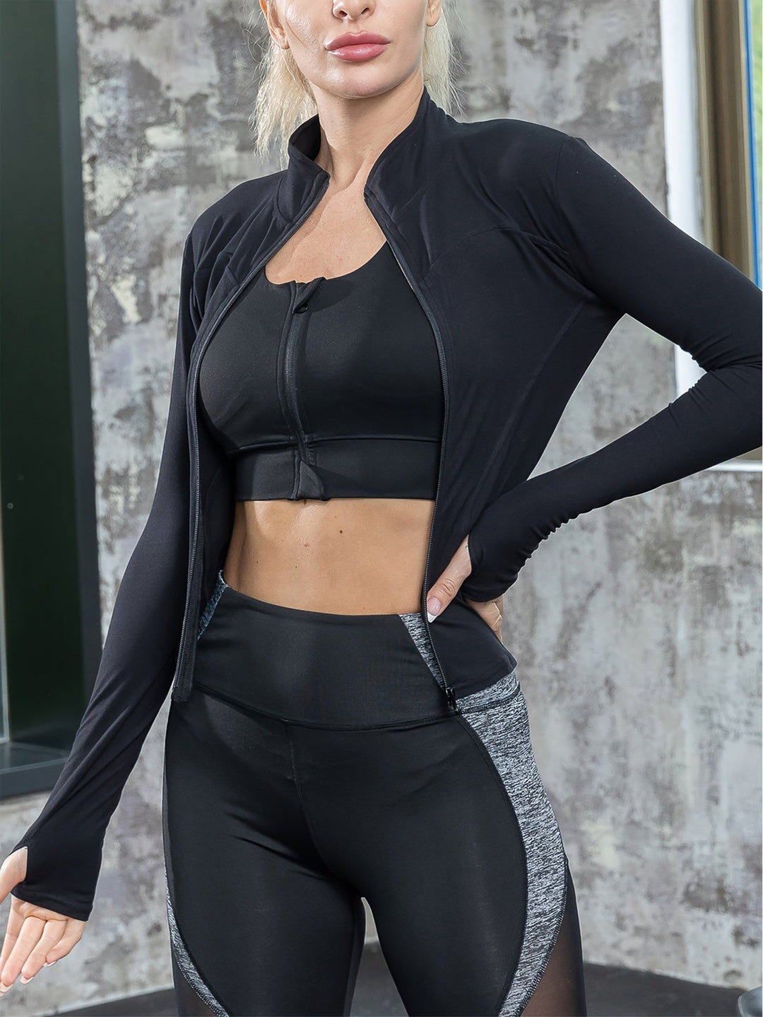 W&W Mode | Rundhalsausschnitt Langärmelig Sportjacke mit Reissverschluss