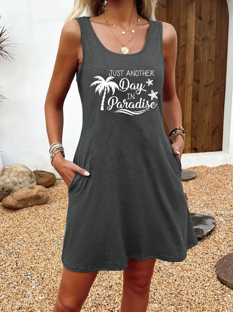 WW | Sommerkleid Ohne Ärmel mit Print und Rundem Ausschnitt, Lässiges Damenkleid