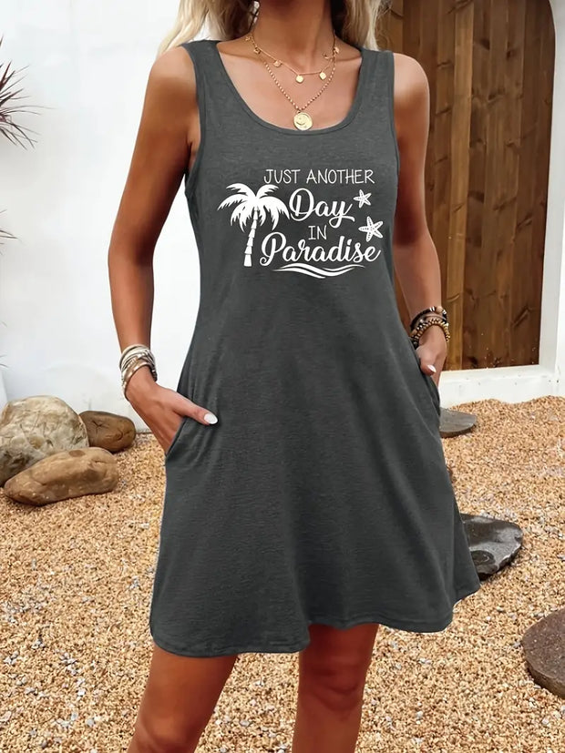 WW | Sommerkleid Ohne Ärmel mit Print und Rundem Ausschnitt, Lässiges Damenkleid