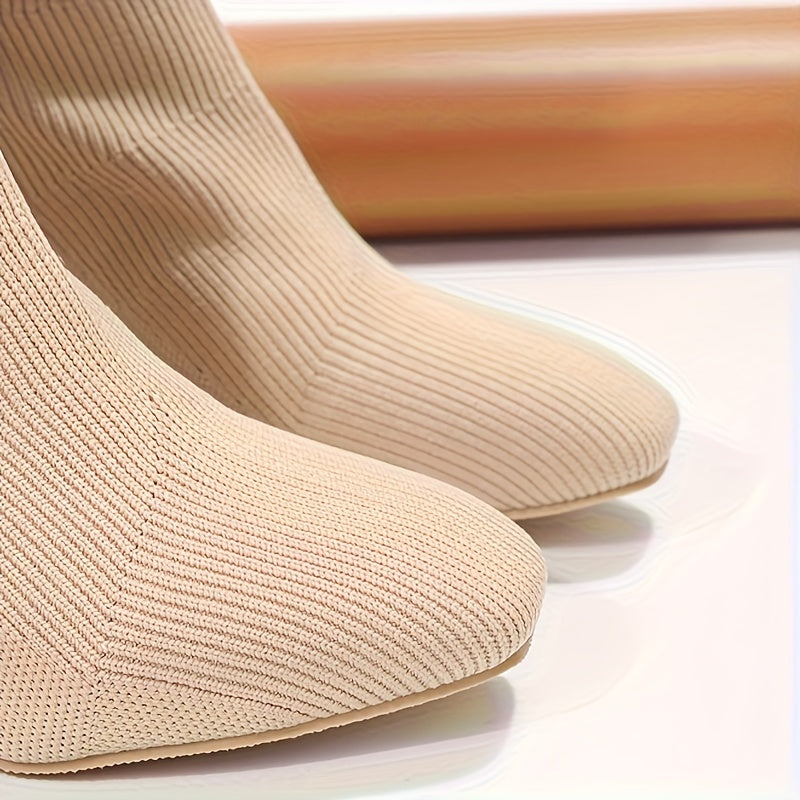 W&W Mode | Strickstiefel Mit Halbhohem Schaft Und Blockabsatz