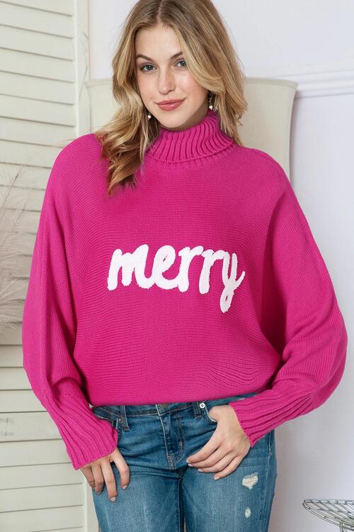 WW | Merry Letter Bestickter Hoher Hals Pullover