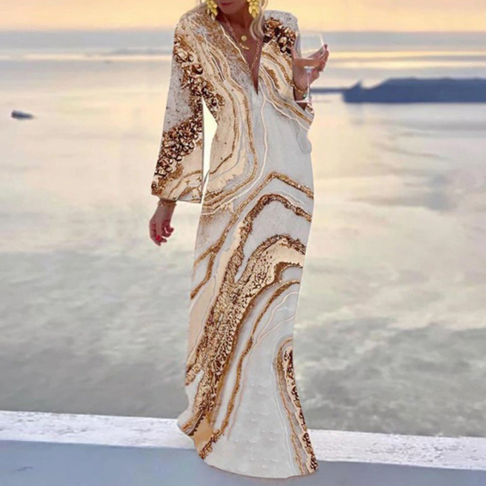 W&W Mode | V-ausschnitt Chiffon Ärmel Taillierung Strandrock