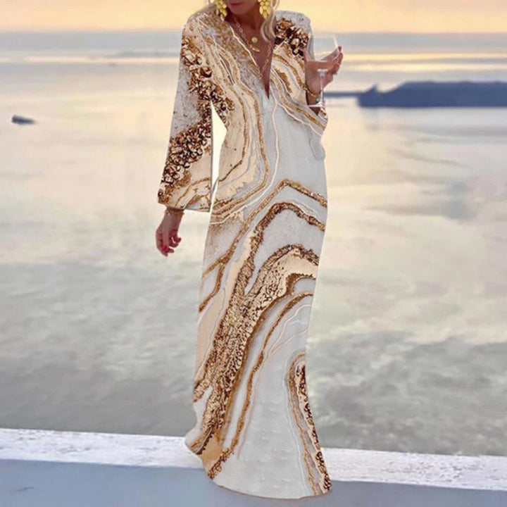 W&W Mode | V-ausschnitt Chiffon Ärmel Taillierung Strandrock