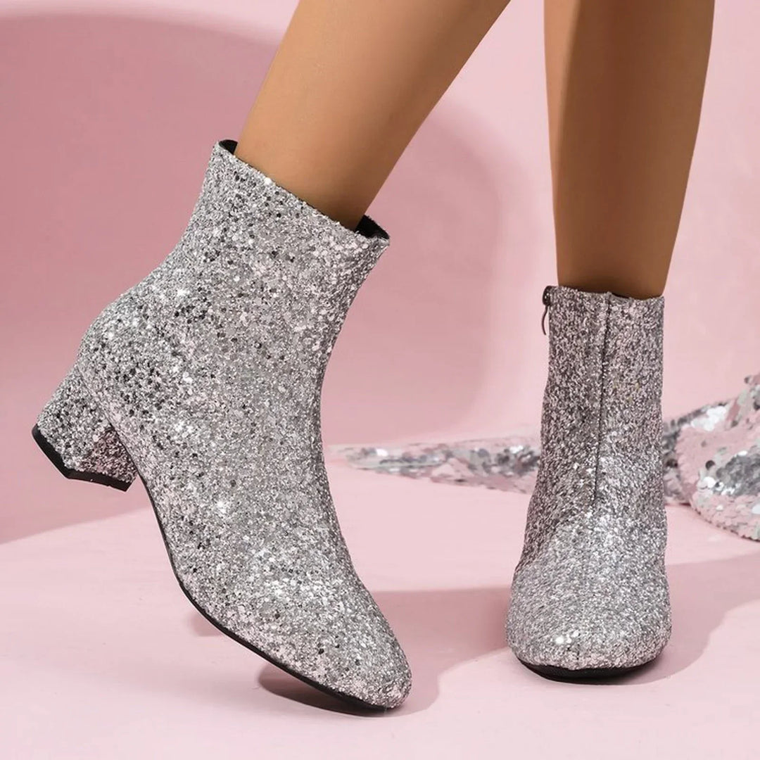 W&W Mode | Modische Stiefelette mit Blockabsatz und Seitlichem Reißverschluss