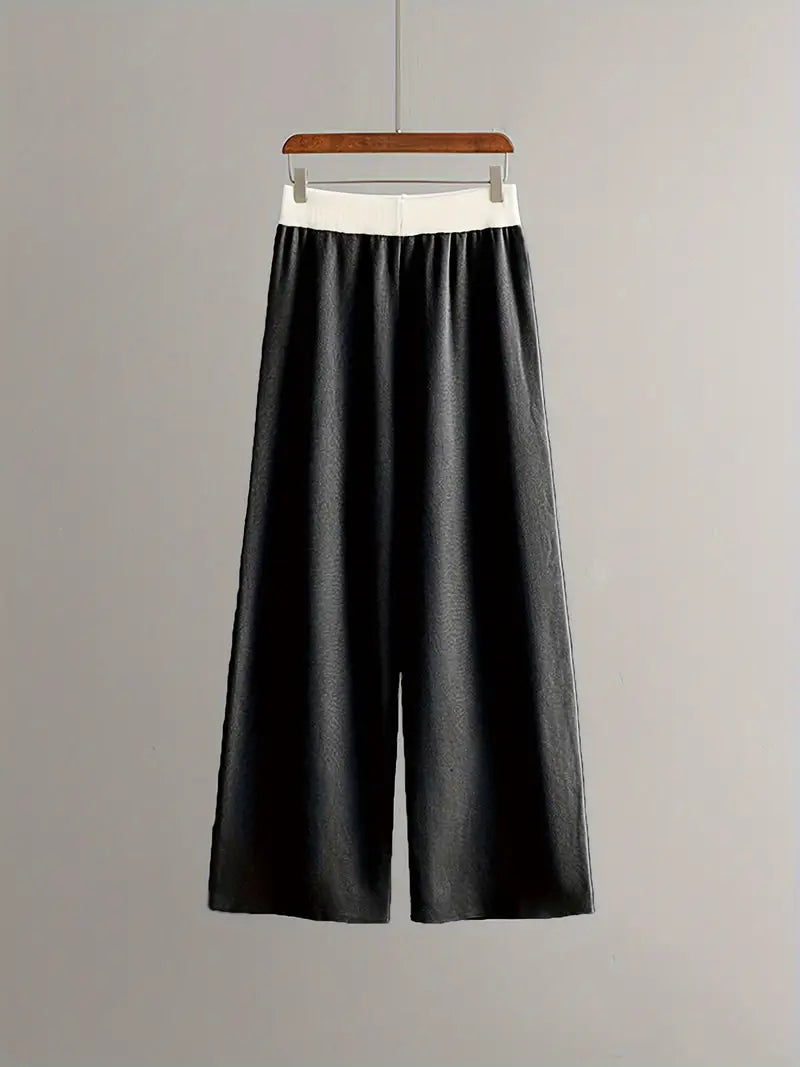 WW | Stilvolles Set Aus Langärmligem Strickoberteil Und Hose Mit V-Ausschnitt