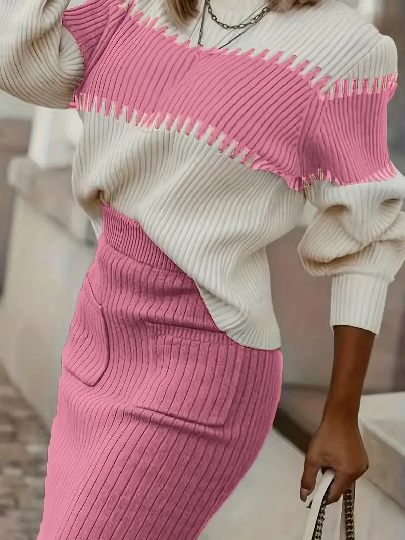 WW | teilige Strickset - Pullover mit langen Ärmeln und schmalem Midirock