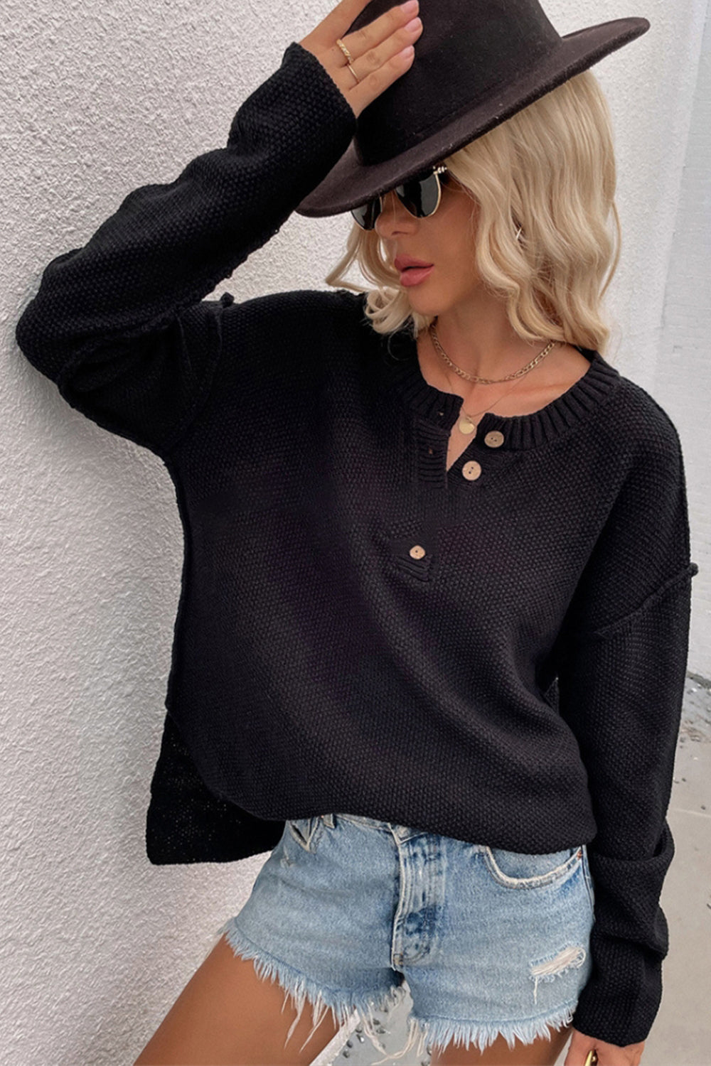 WW Solid Color Übergrößen V-Ausschnitt Pullover