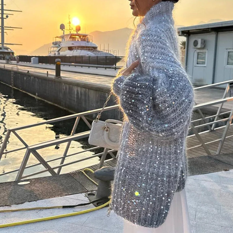 W&W Mode | Strickjacke mit Glitzerpailletten