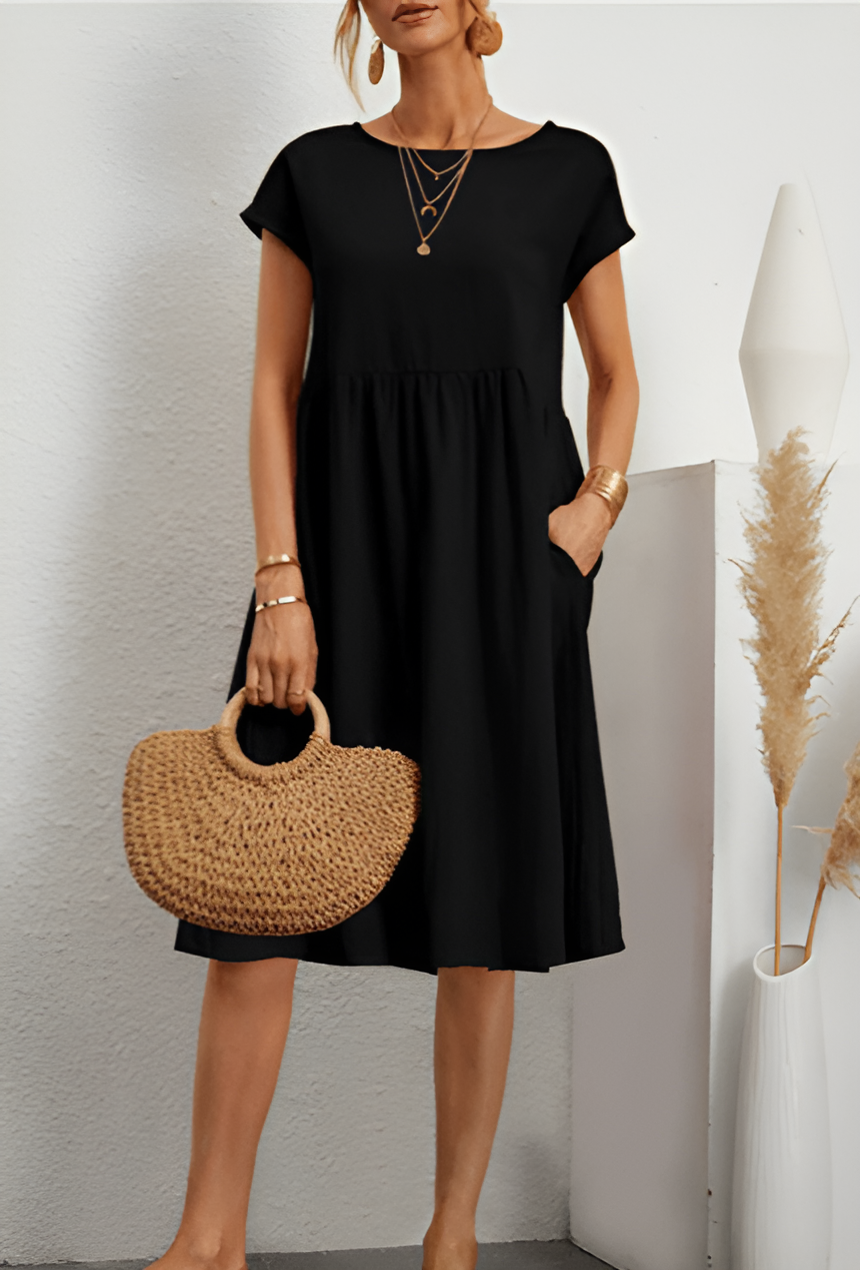 WW | Damen Baumwoll Leinen Midi Kleid