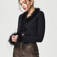 WW | Gebunden Fuzzy Trim Langarm Strickjacke