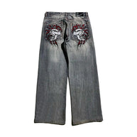 WW | 2000s Boyfriend Baggy Jeans Mit Skull Stickerei