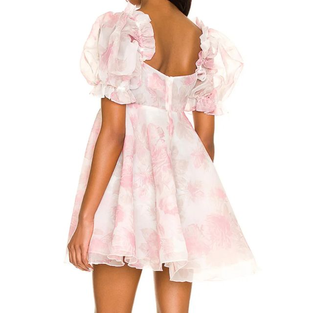 W&W Mode | Organza-Kleid mit Blumenmuster und Puffärmeln sowie Herzausschnitt