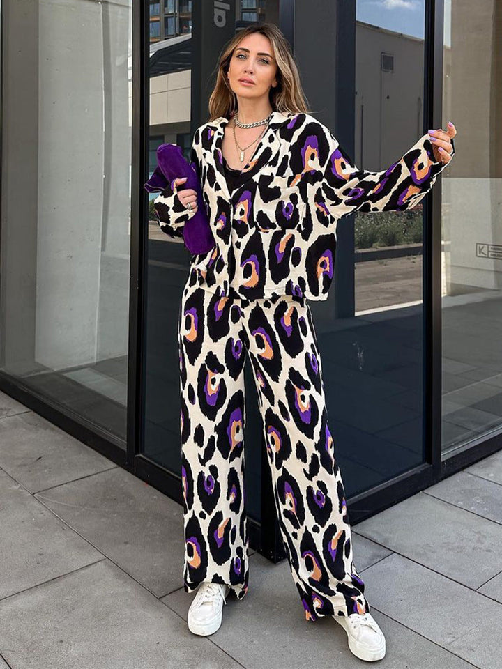 W&W Mode Freizeit-Anzug mit kurzem Langarmkragen und hoher Taille, weite Hose
