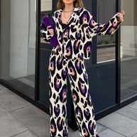 WW-Freizeit-Anzug mit kurzem Langarmkragen und hoher Taille, weite Hose