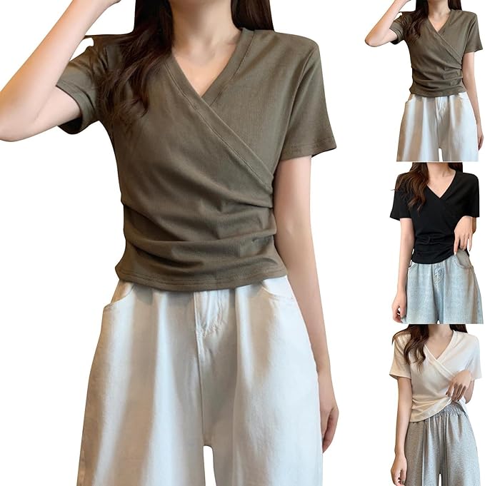 Damen Wickeloberteil mit elegantem V-Ausschnitt und figurumspielendem Schnitt W&W Mode