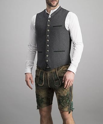 W&W Mode | Herren Trachtenweste Weste Grau Klassisch Elegant