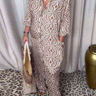 WW | Vintage Bedrucktes Maxikleid mit Reverstaschen