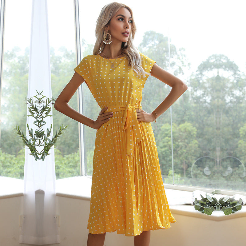WW | Elegantes Polka Dot Midi Kleid Mit Kurzen Ärmeln Für Damen