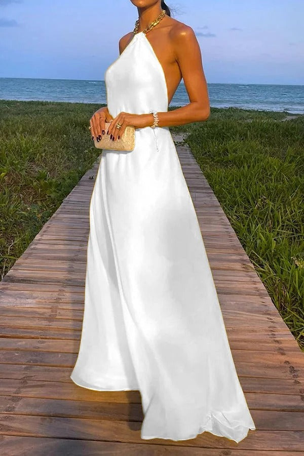 WW | Sunny In Santorini Ketten-Halter Rückenfreies A-Linie Urlaub Maxi Kleid