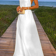 WW | Sunny In Santorini Ketten-Halter Rückenfreies A-Linie Urlaub Maxi Kleid