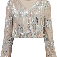 WW | Stilvolle Herbst Klassische Silber Bluse Mit Langen Ärmeln Für Frauen