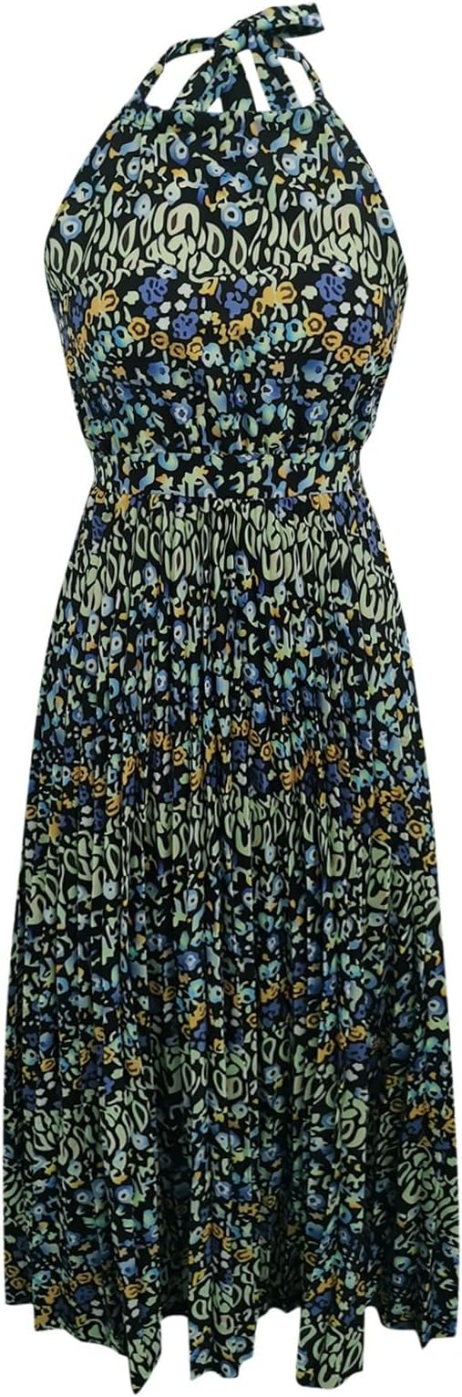 WW | Boho Drucken Patchwork Halter Plissierte Kleider