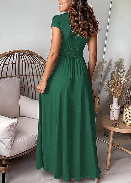 WW | Elegantes tiefes V-Ausschnitt Hochschlitz Maxikleid für Frauen