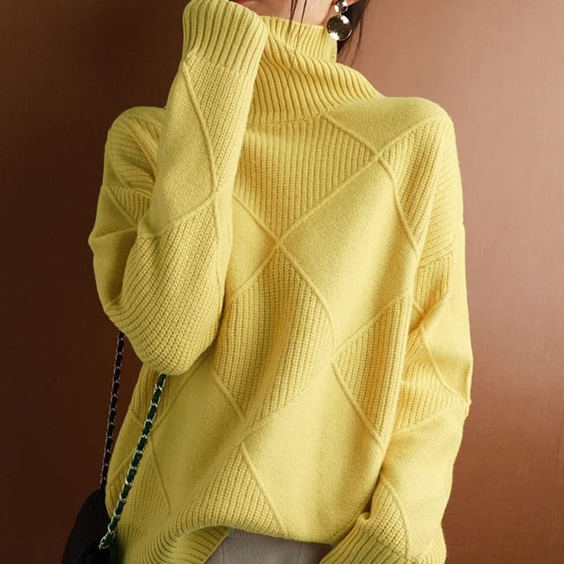 WW | Rollkragenpullover Gestrickt mit Diamantmuster Weich und Bequem